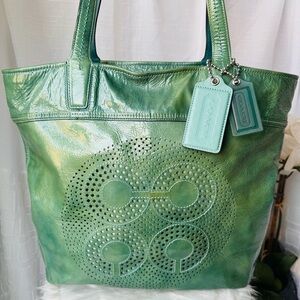 Coach Audrey Signature Perforated Sea Foam Aqua Tote bag- EUC -17029